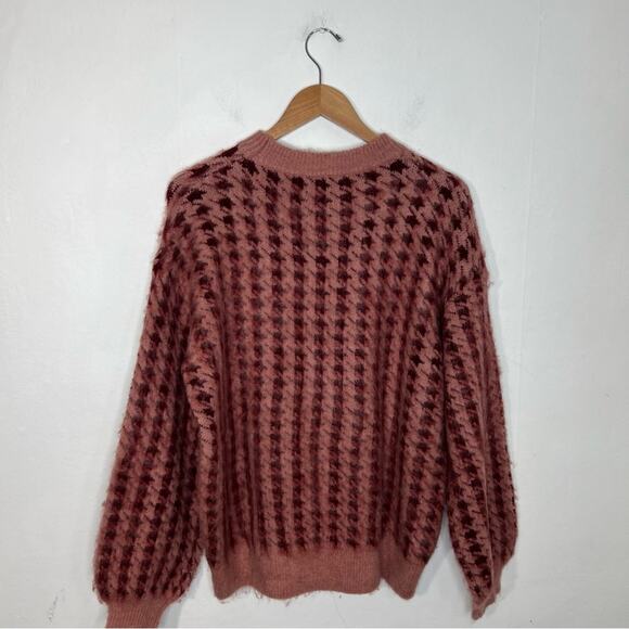 Pinch Pink Red Houndstooth Oversized Sweater Size Large NWT - Picture 2 of 13